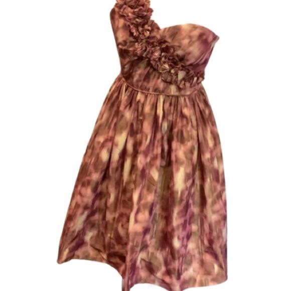 Maggy London One shoulder Ruffle  full pink print dress 2 - Picture 3 of 10